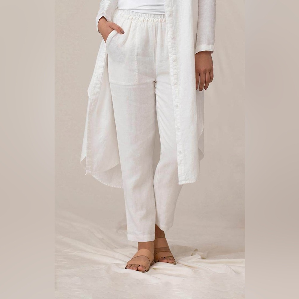 NWT Sympli Narrow Pant White Linen Womens Size S Lagenlook Coastal Beach Summer
